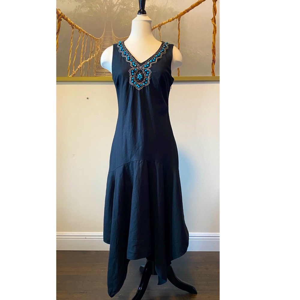 Vintage Rene Derhy black fit and flare linen dress